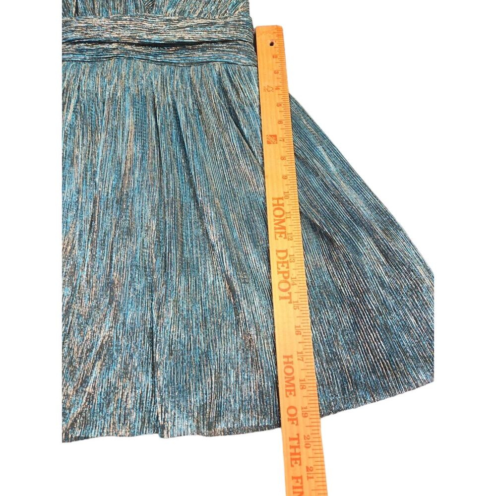 Lulus Women’s Size XS Ailey Gold and Teal Blue Metallic Skater Mini Dress - Picture 10 of 12